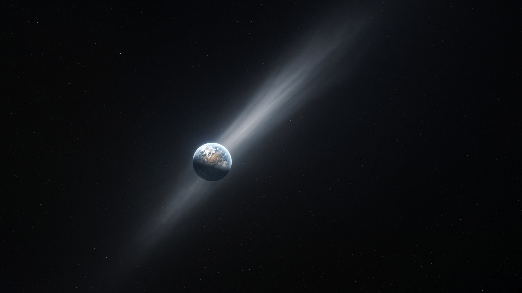 The Earth, with a faint cone of light suggesting the slow sweep of the axis.